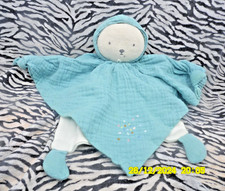 ? KALOO DOUDOU OURS LANGE COTON BIO GAZE DE COTON CAPE BLEU PETIT PAS ETAT NEUF