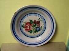 Grand Plat Assiette Faïence Ancienne Agrafé Restauré 18 -19e Genre cul noir 32cm