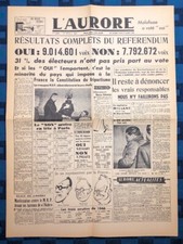 La Une Du Journal L’aurore 14 Octobre 1946 Résultats Référendum IV République