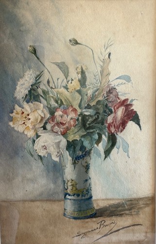 Ancien tableau aquarelle - tableau, fleur