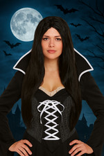 Adulte Long Noir Perruque Sorcière Ladies Femmes Halloween Cheveux Déguisement