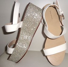 GLAM Sandales Compensées Blanc semelle Glitter Paillettes Argent ZARA T 38