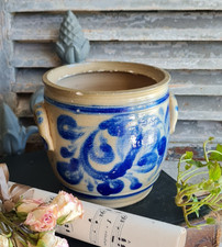 Ancien pot gres beige bleu - gres, et