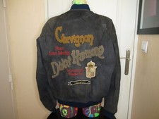 VINTAGE BLOUSON CHEVIGNON  EN DAIM ANTHRACITE BRODE ET PATCHS TAILLE XL/XXL
