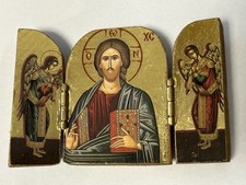 Icone Religieuse Triptyque Jésus-Christ Pantocrator bois 7 cm