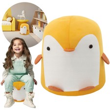 Pouf en peluche en forme de pingouin pour enfants, jaune, 28x34 cm