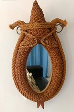 Miroir design en corde et cuir Audoux Minet années 50 vintage