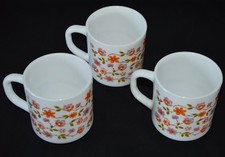 Lot 3 Mugs tasse café  ARCOPAL Veronica Myosotis fleurs orange vintage années 70