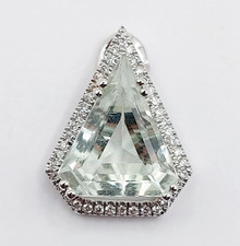 Pendentif vintage or blanc 18k prasiolite 3,00 carats et diamants