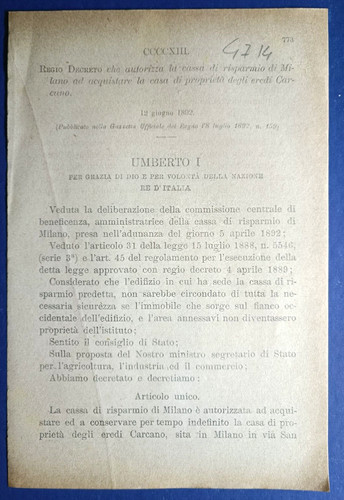 Milano 1892 règlement qui - milano,