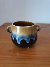 Petit pot en céramique émaillée et peinte main décor fleurs vintage 8x9 cm