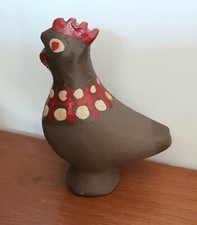 RARE Oiseau siffleur Coq en terre cuite ancien signature à identifier