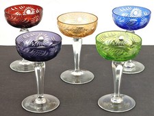 Set 5 Verres à Liqueur Cristal Verre Émail Coupé à la Main Um 1950 R549