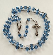 mama-estelle Ancien Long Chapelet en Argent 59 Perles de VERRE Bleu à Facettes
