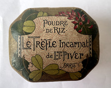 ANCIENNE BOITE EN CARTON PUBLICITAIRE POUDRE DE RIZ L.T.PIVER LE TREFLE INCARNAT
