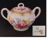 FRANZISKA HIRSCH DRESDEN Sucrier pot peint à la main Porcelaine 1901/1914 rare