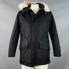 SANDRO Taille L Beige Noir Coton Mélange Col Fourrure Fermeture Éclair Snaps