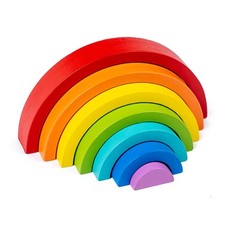 Puzzle en bois de 7 pièces, petits blocs empilables arc-en-ciel, construction...