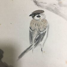 TABLEAU SUSPENDU PEINTURE JAPONAISE JAPON PIN DES NEIGES OISEAU MOINEAU Vinta...