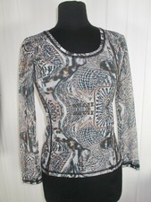 VINTAGE Top Tee shirt mesh NATHALIE CHAIZE 38 10uk imprimé gris tacheté marron