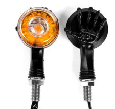 Paire Clignotants Moto Feu Orange LED Rond Tuning Main Squelette Plastique Noire