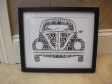 PHOTO / cadeau personnalisé WORD ART; voiture scarabée V W avec /sans cadre.