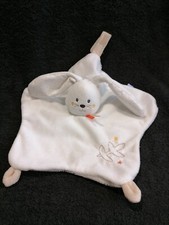 Doudou plat Lapin blanc attache tétine Sucre d'orge Etat neuf