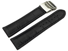 Bracelet-montre à boucle déployante- veau - grain croco - noir 18,20,22,24 mm 