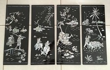 Tableaux / Panneaux Laque Nacre Incrusté Sur Bois  Laqué Asie Vietnam Chine