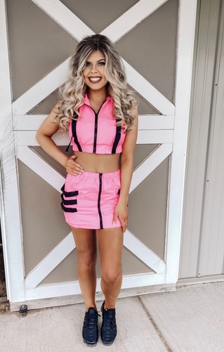 Women neon pink skirt set - pink,