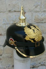 Casque en cuir prussien Pickelhaube FR allemand WWI WWII costume officier rob...