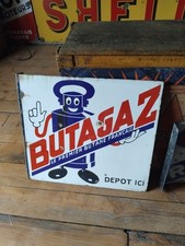 BUTAGAZ, ancienne plaque emaillée butagaz, ancienne enseigne, double face, gaz .