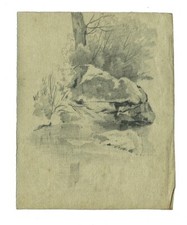 Etude de rocher -  Dessin original ancien