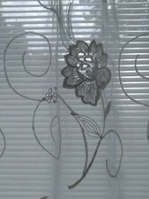 Set of 2 Antique Scaloped Cream Floral Embroided Lace Curtain Panel  60" W 85" L