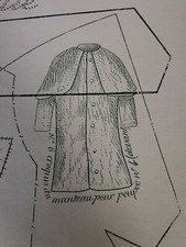  ANCIEN PATRON LA POUPEE MODELE 45cm MANTEAU A CAPELINE MARS N°1 1883