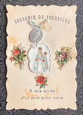 Carte souvenir religieuse de Fourvière + médaille miraculeuse Années 1910 1920