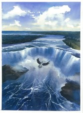 Chutes du Niagara CANADA , tableau original 30 x 40  oeuvre aquarelle paysage
