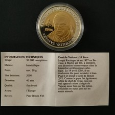 MEDAILLE 2008 ESSAI DU VATICAN BENOIT XVI 10 EURO 40mm 28g + CERTIFICAT