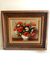 tableau  nature morte signé Surgeon  37x30 x 5 cm gouache sur toile Bon état 