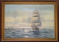 HST Marine animée au chateau d'Elseneur H.P. ENGMANN fin XIX° debut XX° 65 x 50