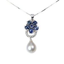 Collier En Argent Sterling 925 Oval Saphir Perle Pierre Précieuse Naturelle 18