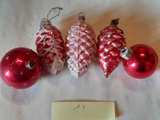 5 Boules noël Anciennes Verre, mercurisé, couleurs variées, dont 3 pommes de pin