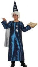 Déguisement Garçon MAGICIEN Bleu 7/8/9 Ans Enfant Sorcier Merlin NEUF