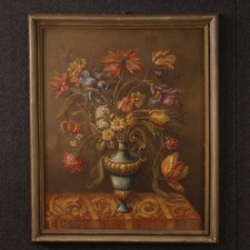 Tableau vase de fleurs huile sur masonite peinture nature morte 20ème siècle