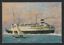 CPSM Aquarelle de Roger Chapelet - Paquebot EL DJEZAÏR (CNM), Port-Vendres, 50's