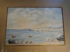 Tableau Pastel encadré Michel Gastaldi vue de Cannes les pêcheurs