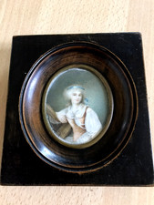 École Française du XIXème miniature jeune fille à la harpe