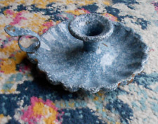 Beau Bougeoir Ancien  BLEU granité tôle émaillée  forme FLEUR