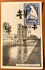 LIBÉRATION DE PARIS, CARTE POSTALE avec surcharge PARIS  122 sur vignette LVF**