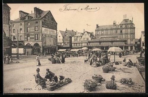 Cpa reims place de - reims,, marché
